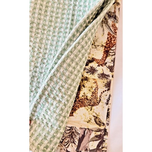 NEW Set 2 Kitchen Towels JUNGLE ANIMALS & Green Check MAISON HOME 100% Cotton - Picture 5 of 5